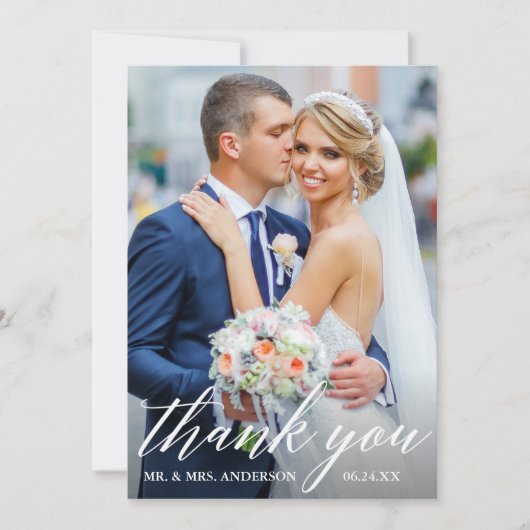 Foto Modern Calligraphy Wedding Bride Groom Bedankkaart (Voorkant)