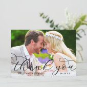 Foto Modern Calligraphy Wedding Couple Bedankkaart (Staand voorkant)