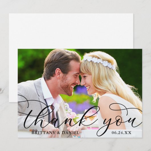 Foto Modern Calligraphy Wedding Couple Bedankkaart (Voorkant / Achterkant)