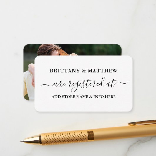 Foto Modern Calligraphy Wedding Registry Informatiekaartje (Voorkant / Achterkant in situ)