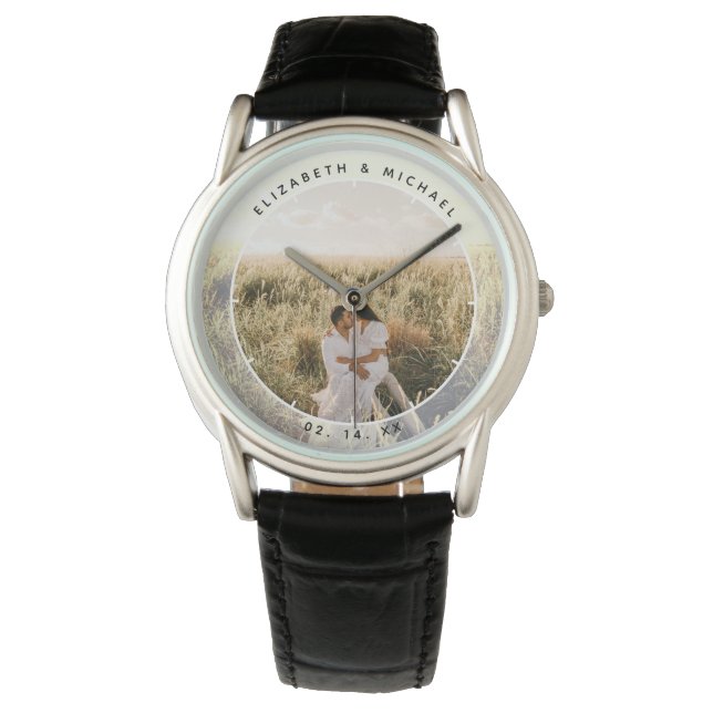 Foto modern Chic Couple Wedding Jubileum Horloge (Voorkant)