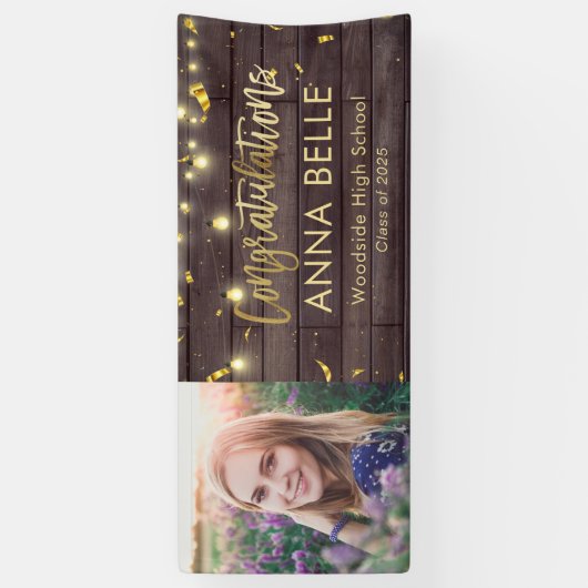 Foto modern Chic Script Rustic Gold Afstuderen Spandoek (Verticaal)