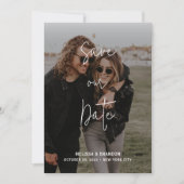 Foto Modern Chique Pastel Roze Goud Script Bruilof Save The Date (Voorkant)