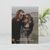 Foto Modern Chique Pastel Roze Goud Script Bruilof Save The Date (Staand voorkant)