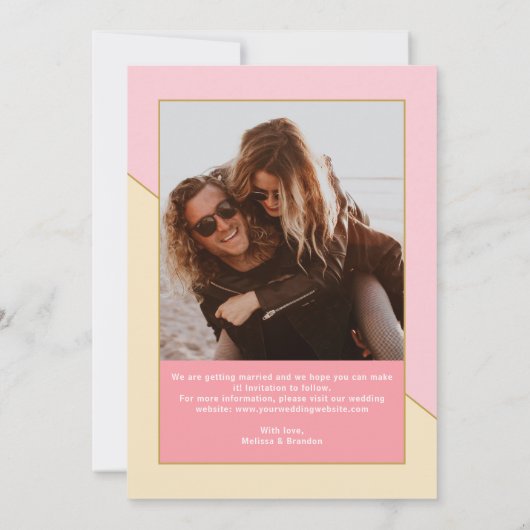 Foto Modern Chique Pastel Roze Goud Script Bruilof Save The Date (Achterkant)
