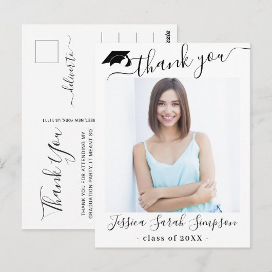 FOTO Modern Elegant Afstuderen Dank u wel Briefkaart (Voorkant / Achterkant)