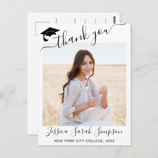 FOTO Modern Elegant Afstuderen Hartelijk dank Briefkaart (Voorkant / Achterkant)