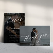 Foto modern elegant chic script zwarte bruiloft kaart