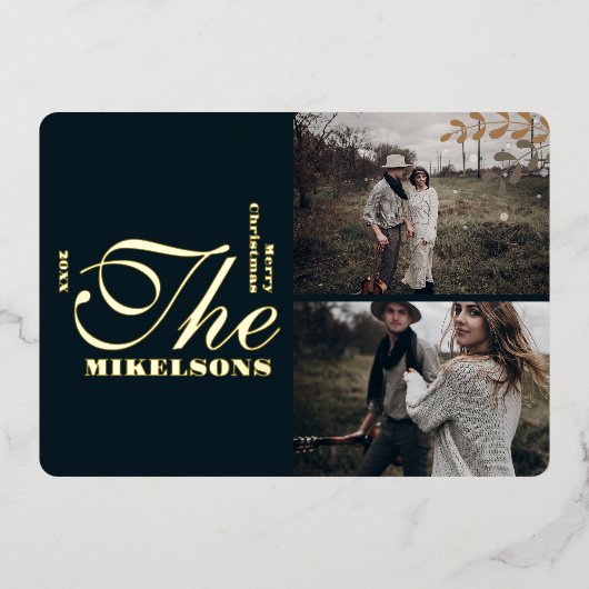 Foto Modern Elegant Groen en Goud Kerstmis Folie Feestdagenkaart (Voorkant)