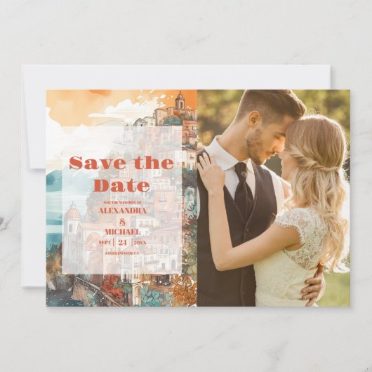 Foto Modern Elegant Italië Bestemming Bruiloft Save The Date (Voorkant)