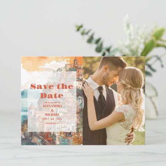 Foto Modern Elegant Italië Bestemming Bruiloft Save The Date (Staand voorkant)