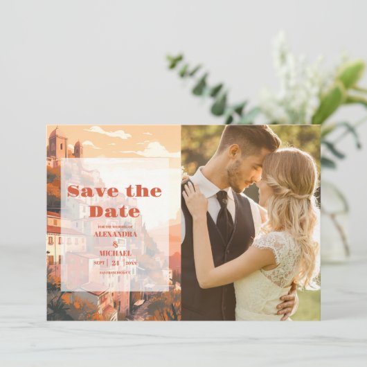 Foto Modern Elegant Italië Bestemming Bruiloft Save The Date (Staand voorkant)