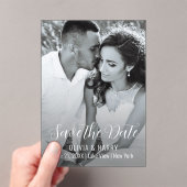 Foto Modern Elegant Script Bewaar de datum Acryl Uitnodigingen (Insitu (Draagbaar))