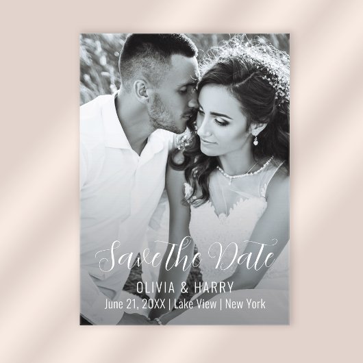 Foto Modern Elegant Script Bewaar de datum Acryl Uitnodigingen