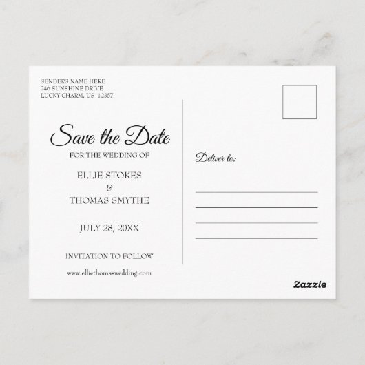 Foto Modern Elegant Script Save the Date Briefkaart (Achterkant)