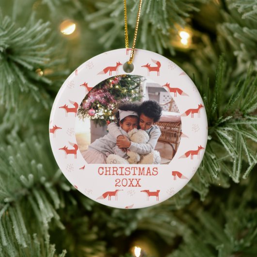 Foto Modern Fox Pattern Kerst Keramisch Ornament (Boom)