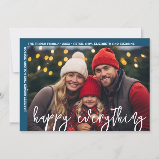 Foto Modern Gelukkig Alles Minimal Navy Rand Feestdagenkaart (Voorkant)