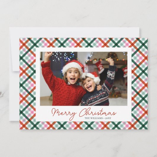 Foto Modern Gingham Merry Christmas Kaart (Voorkant)