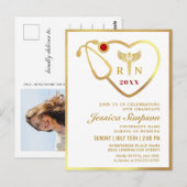 Foto Modern Golden White Nursing Graduation Party Briefkaart (Voorkant / Achterkant)