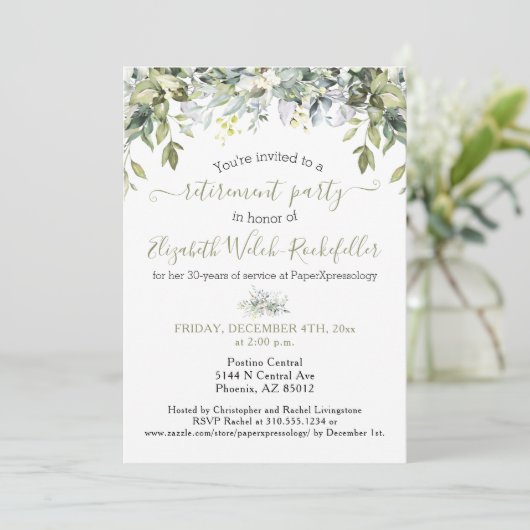 Foto Modern Greenery Retirement Party Kaart (Staand voorkant)