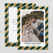 Foto Modern Groen Goud Gelukkig Nieuwjaar Kaart (Voorkant / Achterkant)