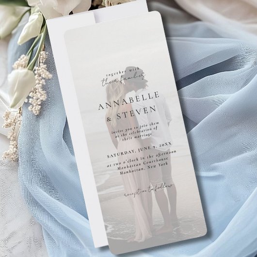 Foto, modern, minimaal, wit, bruiloft kaart