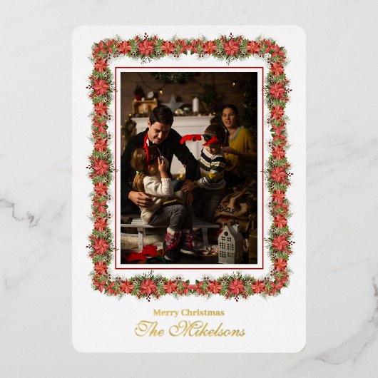 Foto Modern minimal gebladerte script kerst Folie Feestdagenkaart (Voorkant)