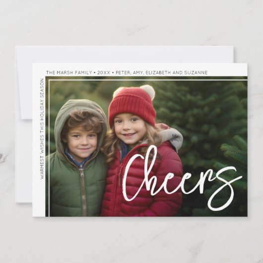 Foto Modern - Minimale witte rand offset Cheers Feestdagenkaart (Voorkant)