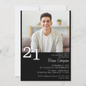 Foto Modern Minimalist Black 21e verjaardag Kaart (Voorkant)