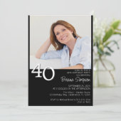 Foto Modern Minimalist Black 40e verjaardag Kaart (Staand voorkant)