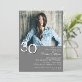 Foto Modern Minimalist Grey 30e verjaardag Kaart (Staand voorkant)