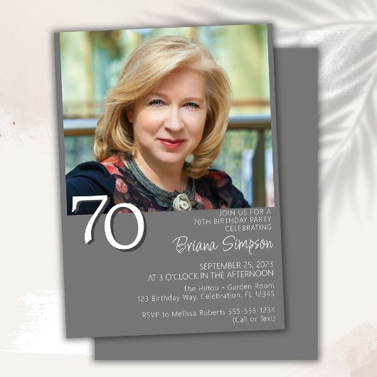 Foto Modern Minimalist Grey 70e verjaardag Kaart