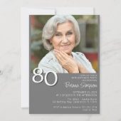 Foto Modern Minimalist Grey 80e verjaardag Kaart (Voorkant)