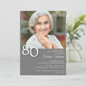 Foto Modern Minimalist Grey 80e verjaardag Kaart (Staand voorkant)