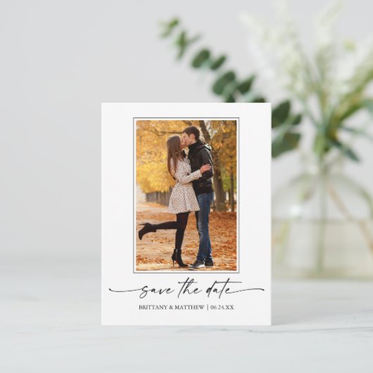 Foto Modern Minimalist Ink Script Save the Date Briefkaart (Staand voorkant)