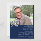 Foto Modern Minimalist Navy Blue 50 Verjaardag Kaart (Voorkant)