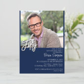 Foto Modern Minimalist Navy Blue 50 Verjaardag Kaart (Staand voorkant)