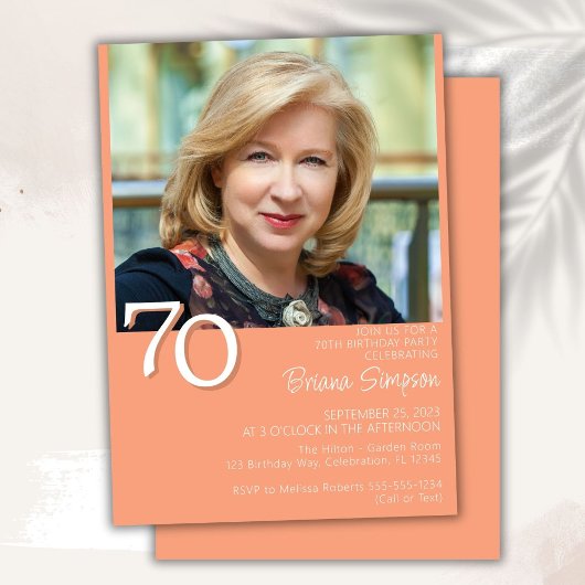Foto Modern Minimalist Peach 70ste verjaardag Kaart