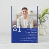 Foto Modern Minimalist Royal Blue 21ste verjaardag Kaart (Staand voorkant)