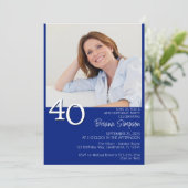 Foto Modern Minimalist Royal Blue 40e verjaardag Kaart (Staand voorkant)