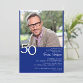 Foto Modern Minimalist Royal Blue 50e verjaardag Kaart (Staand voorkant)