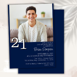 Foto modern minimalistisch Navy Blue 21e verjaarda Kaart