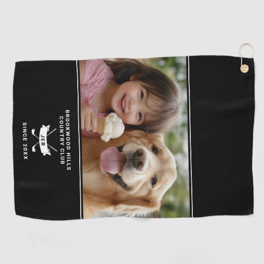 Foto Modern Monogram Initialen Golfer Club Naam Golfhanddoek (Horizontaal)