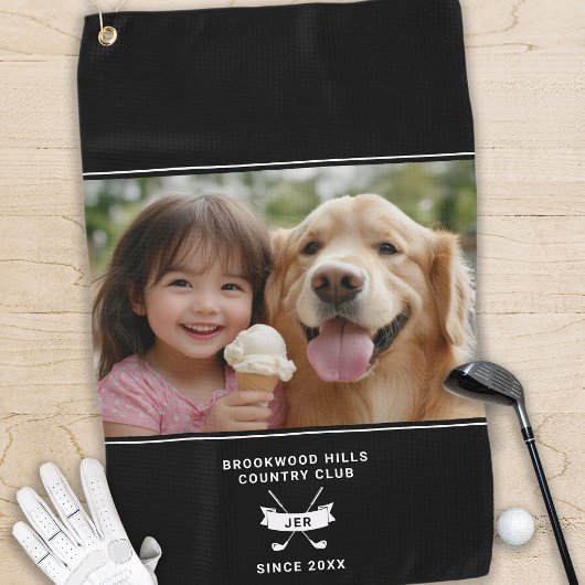 Foto Modern Monogram Initialen Golfer Club Naam Golfhanddoek