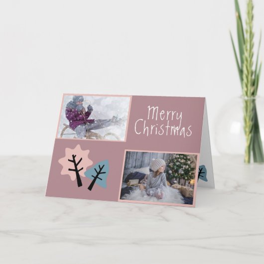 Foto Modern Prettig Kerst Feest Familie Feestdagen Kaart (Voorkant)