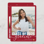 Foto Modern Red Afstuderen Open House Invitation Aankondiging (Voorkant / Achterkant)