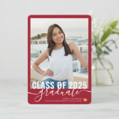 Foto Modern Red Afstuderen Open House Invitation Aankondiging (Staand voorkant)