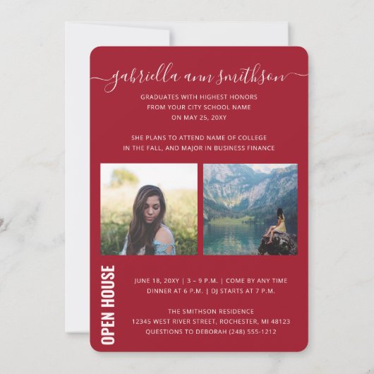 Foto Modern Red Afstuderen Open House Invitation Aankondiging (Achterkant)