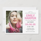 Foto Modern Roze Typografie Afstuderen Invitation Kaart (Voorkant)