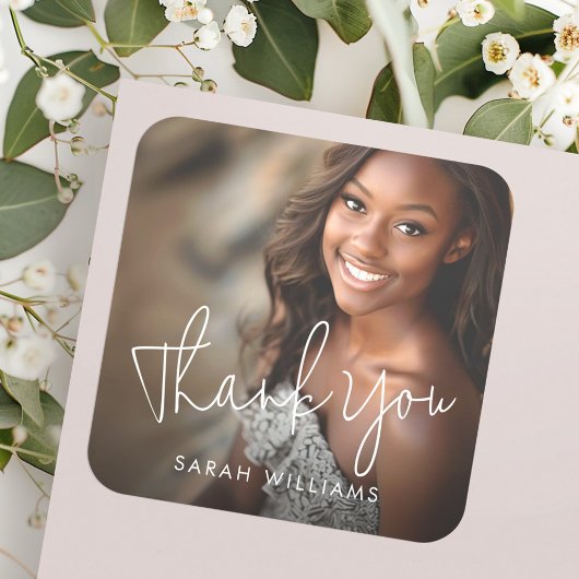 Foto modern script afstuderen dank u vierkante sticker